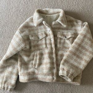 12th Tribe Cream and Tan Sherpa Button-Front Jacket